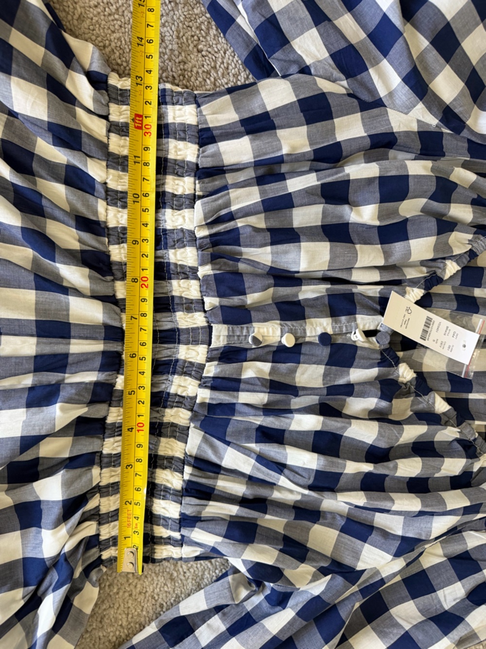 J.Crew Navy Gingham V-Neck Smocked Mini Dress Size S NWT Puff Sleeve Cotton - Picture 11 of 12